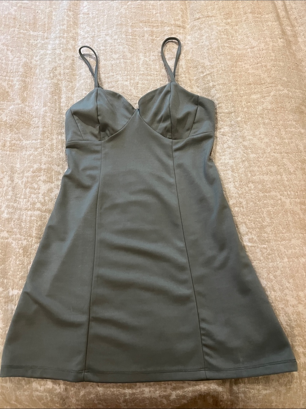 Kendall and Kylie Sleek Olive Green Spaghetti Strap Mini Dress